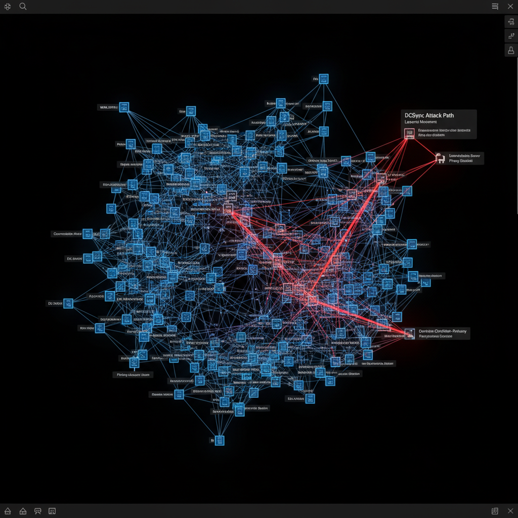 BloodHound lateral movement map showing path from compromised workstation to domain controller